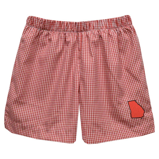 Georgia Embroidered Red Gingham Pull on Short