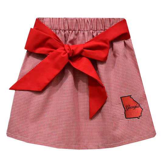 Georgia Embroidered Red Gingham Skirt with Sash