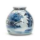 11” Blue and White Squat Covered Ginger Jar