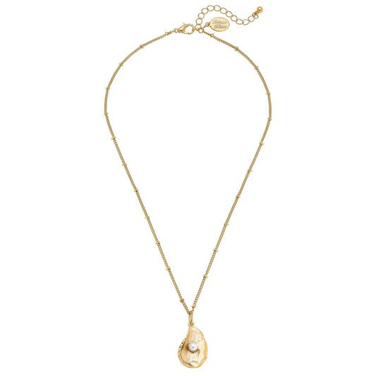 Gold Plated Oyster and Pearl Pendant Necklace